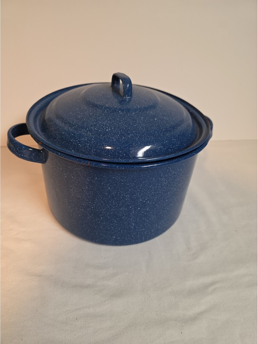 Vintage Blue Speckled Enamel Stock Pot Lid 8 Qt Graniteware Camping Cookware
